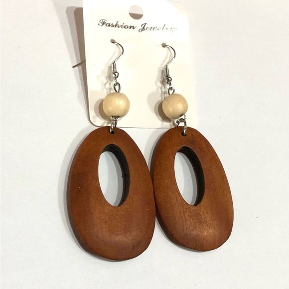 Boho Chic Beaded Wooden Hippie Hoop Dangle Earrings - 208 - Picture 2 of 8